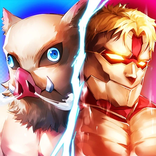 Anime Royale icon: two anime-inspired characters, one wearing a boar mask, in an electric blue and red burst