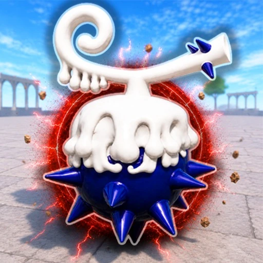 Devil Fruit Arena icon: a white and blue spiked devil fruit surrounded by a red glow
