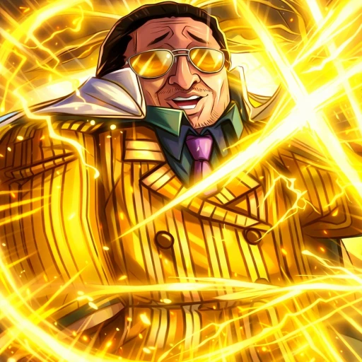Steal a Fruit icon: an anime-style character in a gold striped suit and yellow glasses, surrounded by golden light
